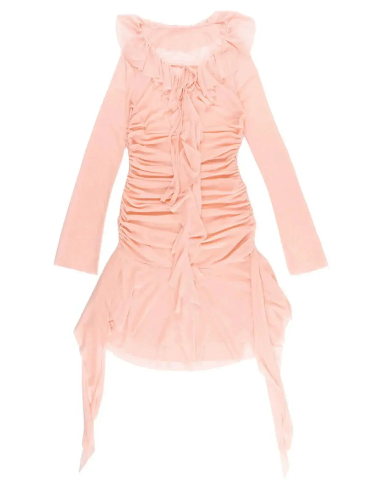 Mesh See Through Dress With Elegant Ruffle Skirt For Women