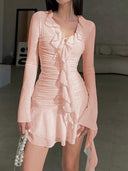 Mesh See-Through Dress Elegant Ruffle Skirt for Women