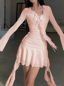 Mesh See-Through Dress Elegant Ruffle Skirt for Women