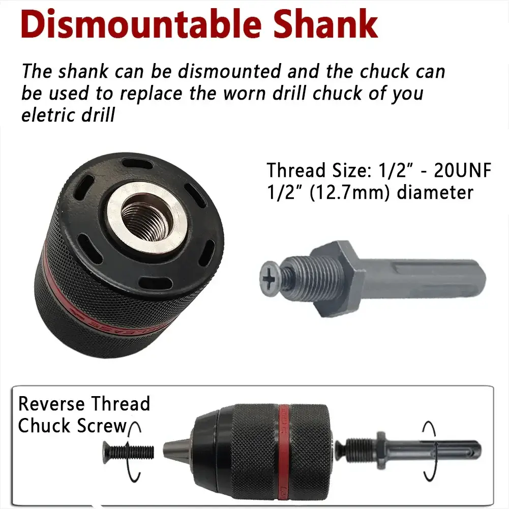 Metal Heavy Duty Keyless Drill Chuck Hex Shank Adaptor