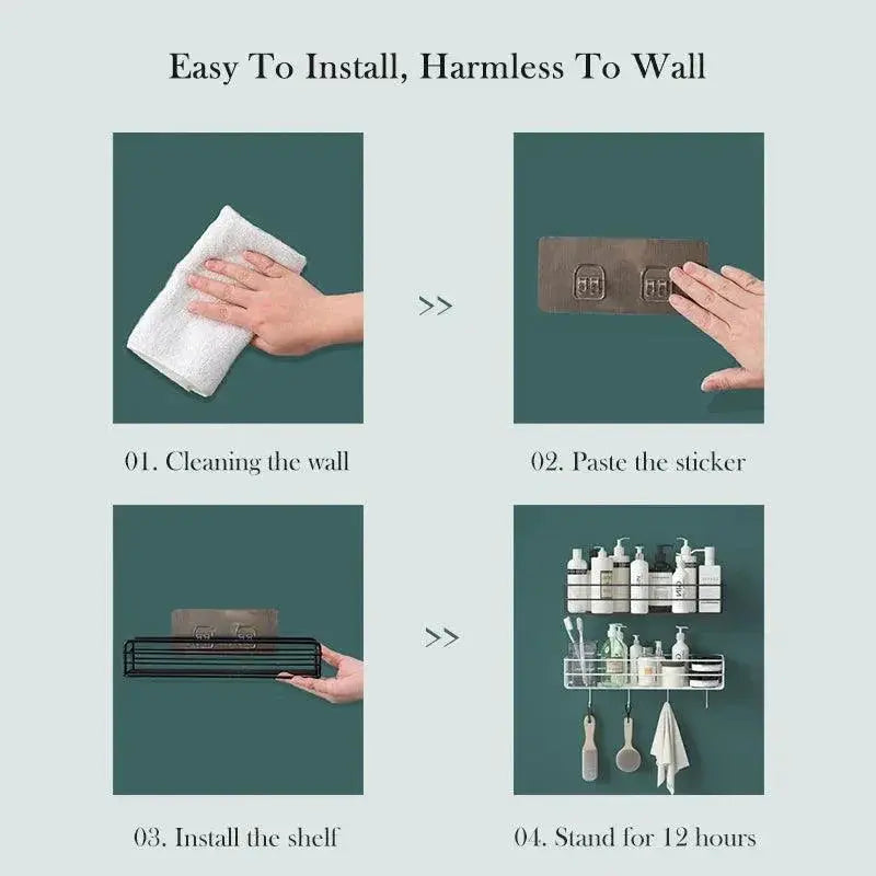 Metal Wall Shelf Organizer For Bathroom Kitchen Storage
