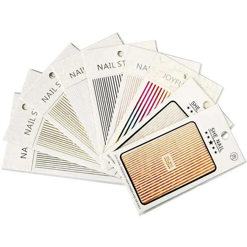 Metallic Nail Art Stickers Trendy 3D Strip Tape Designs