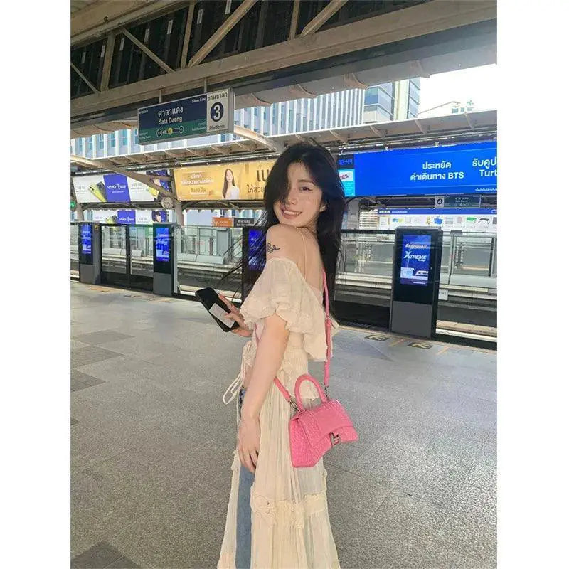 Mexzt Vintage Ruffles Bandage Dress Elegant Hollow Out Robe