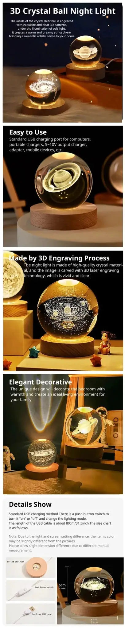 Milky Way Galaxy Crystal Ball LED Night Light Lamp