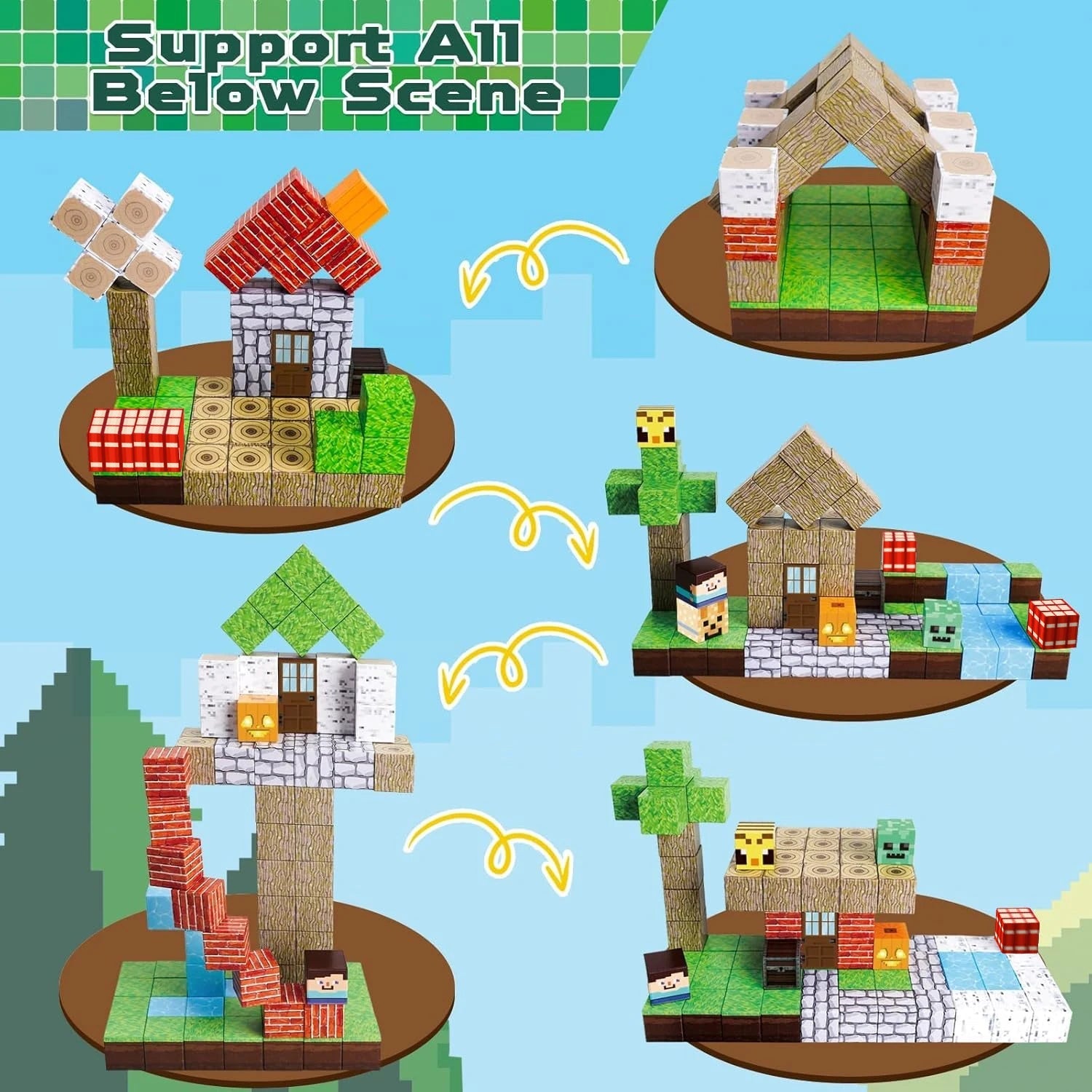 Mine World Magnetic Forest House - STEM Building Blocks For Creative Play Bundle