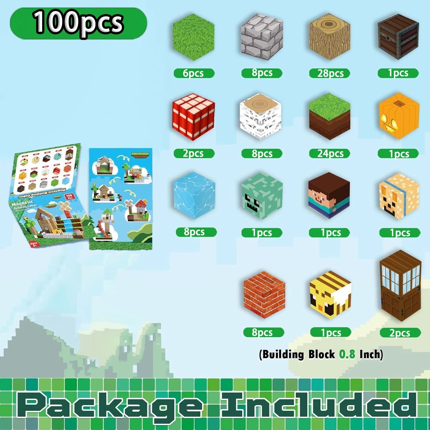 Mine World Magnetic Forest House - STEM Building Blocks For Creative Play Bundle