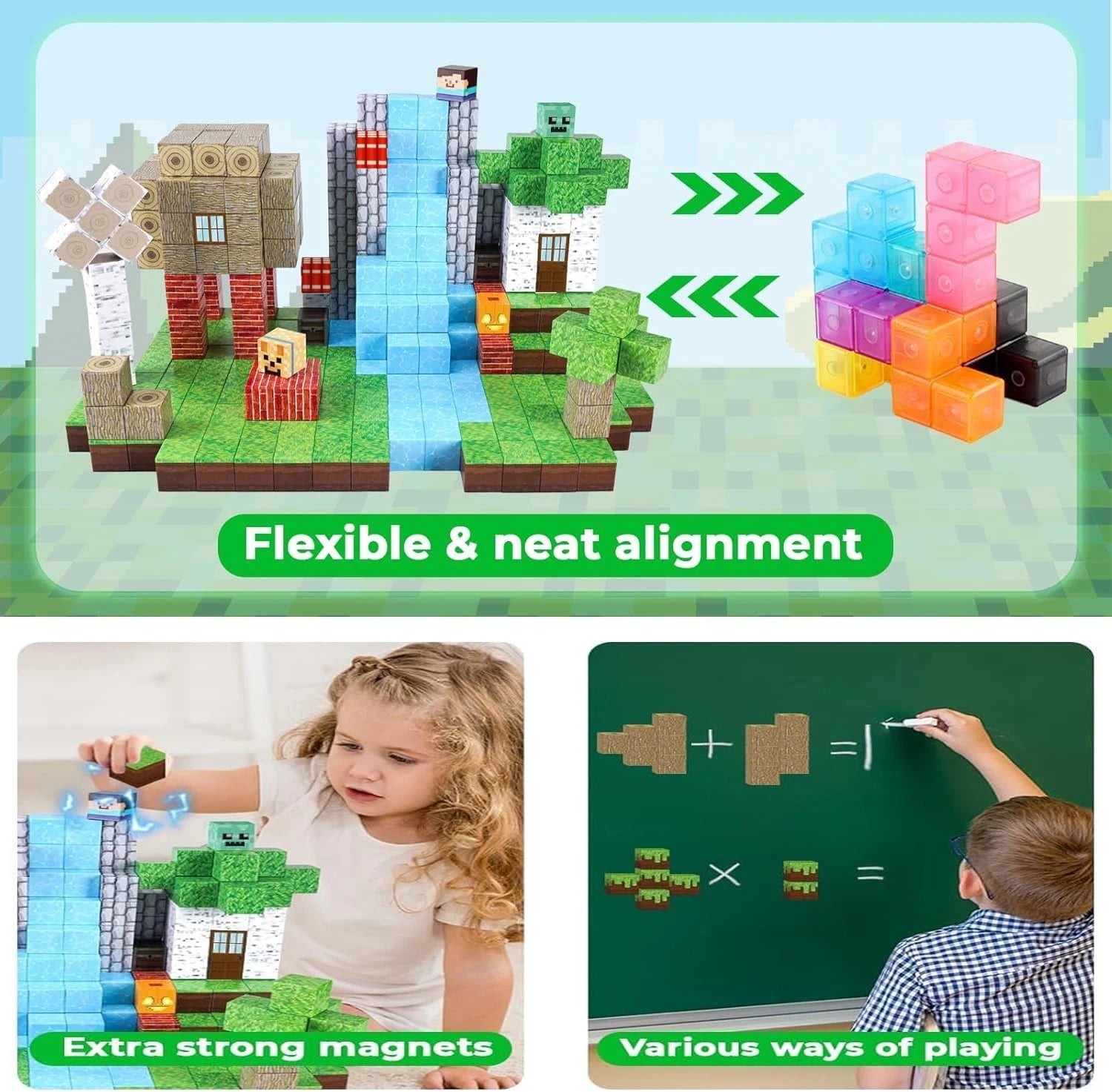 Mine World Magnetic Forest House - STEM Building Blocks For Creative Play Bundle