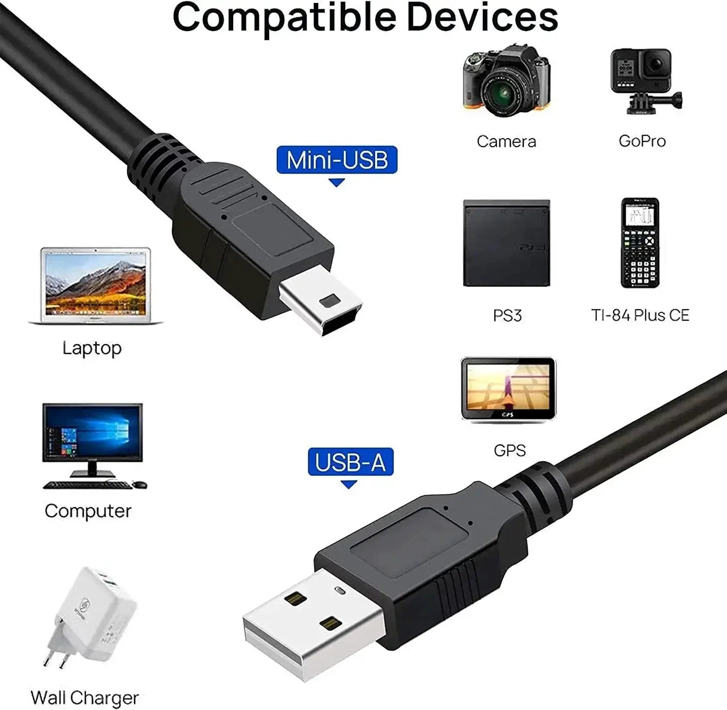 Mini USB Cable Versatile High Speed Data Charger MP3 MP4
