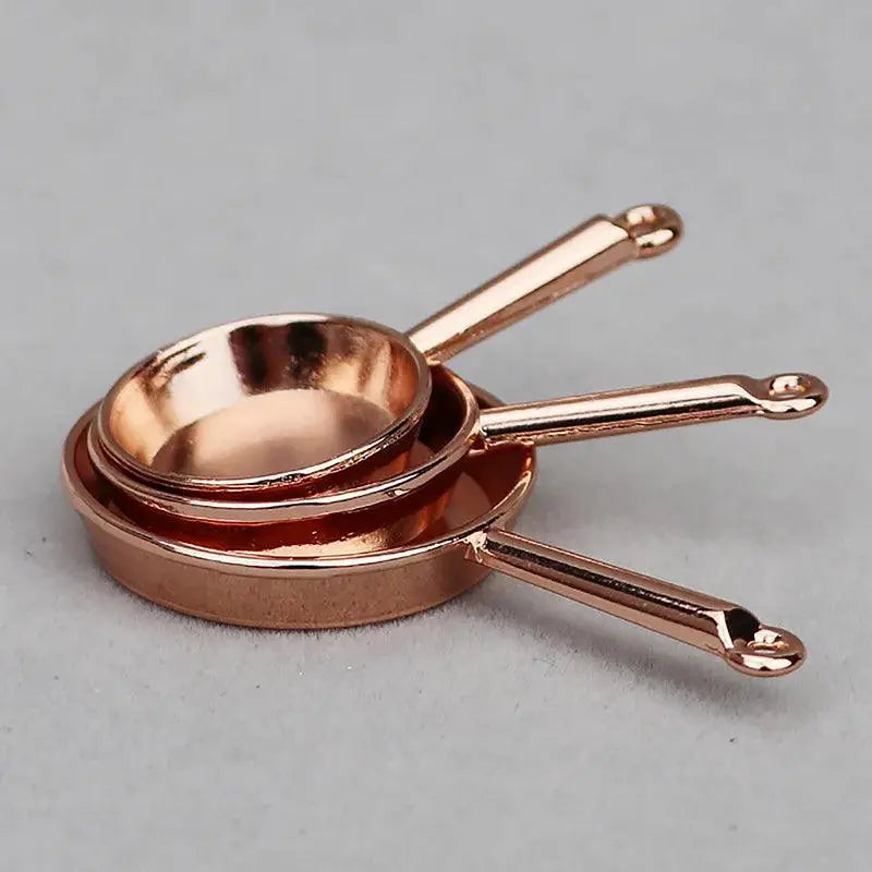 Miniature Metal Frying Pan and Casserole Set for Dollhouse