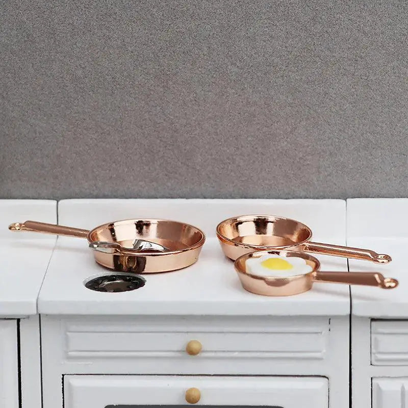 Miniature Metal Frying Pan and Casserole Set for Dollhouse