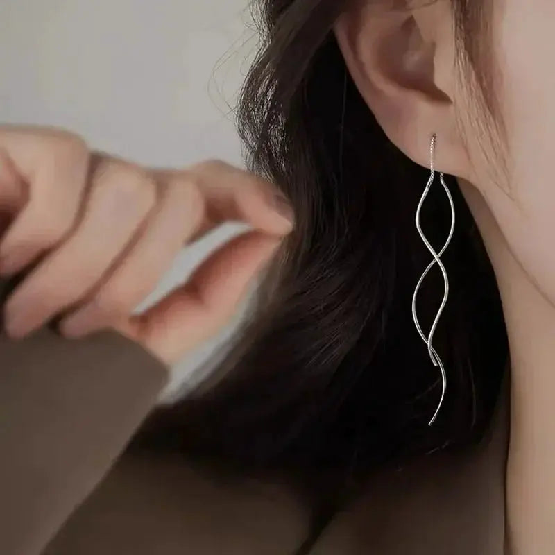 Minimalist Long Wavy Fringe Drop Earrings For Women