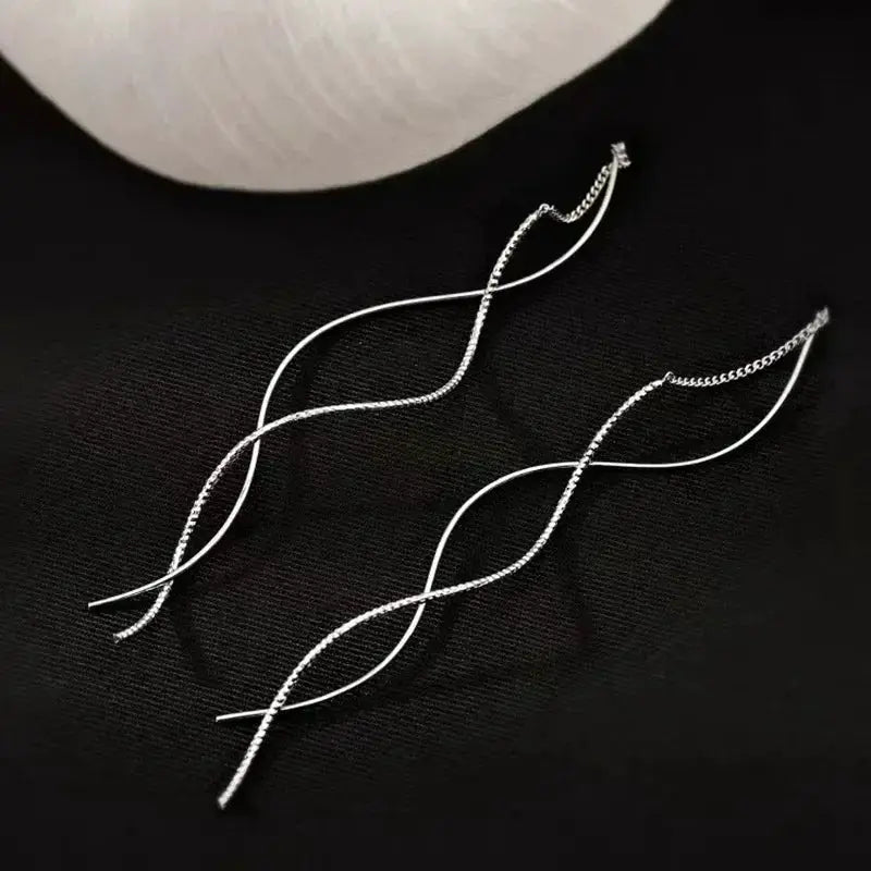 Minimalist Long Wavy Fringe Drop Earrings For Women