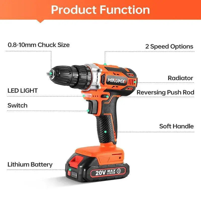 MINUMX 20V Cordless Electric Screwdriver With LED Light