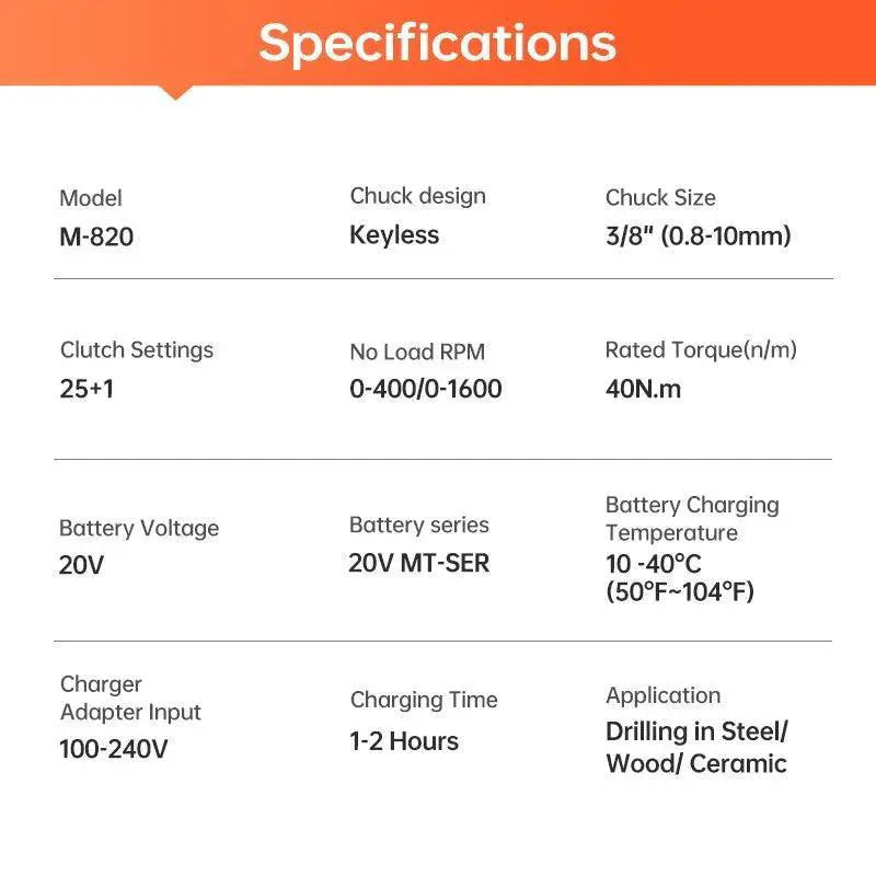 MINUMX 20V Cordless Electric Screwdriver With LED Light
