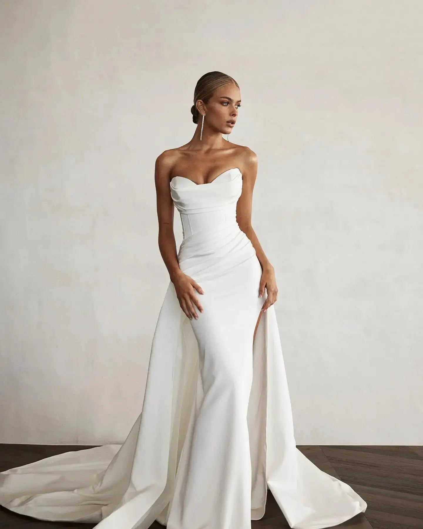 Modern Mermaid Two Piece Boho Bridal Gown Front Slit With Sweep Train Glam