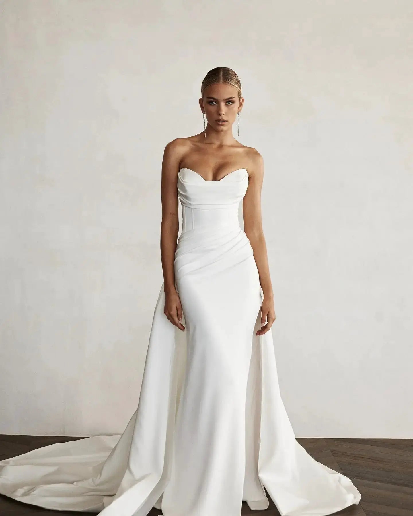 Modern Mermaid Two Piece Boho Bridal Gown Front Slit With Sweep Train Glam