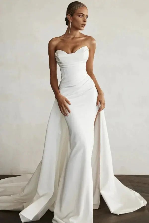 Modern Mermaid Two Piece Boho Bridal Gown Front Slit With Sweep Train Glam