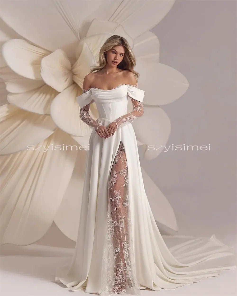 Modern Off Shoulder Wedding Dress A Line Bridal Gown Custom Size Timeless Look