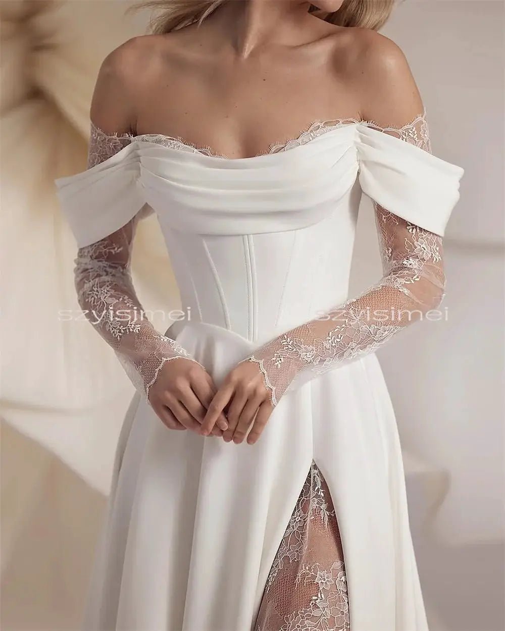Modern Off Shoulder Wedding Dress A Line Bridal Gown Custom Size Timeless Look