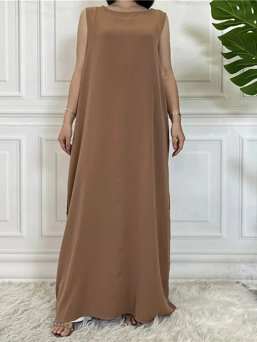 Modest Abaya Femme Elegant Sleeveless Muslim Dress S to 2XL