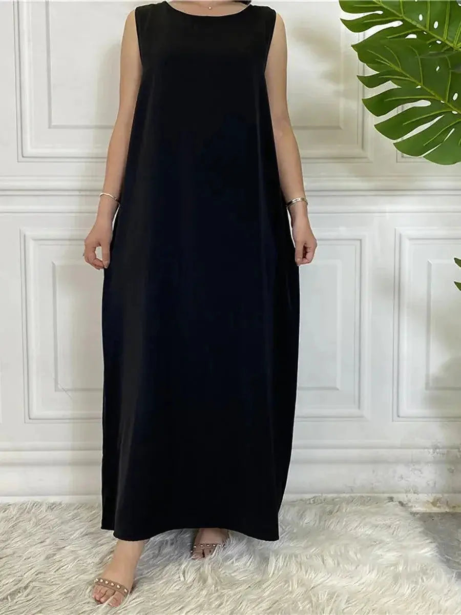 Modest Abaya Femme Elegant Sleeveless Muslim Dress S to 2XL