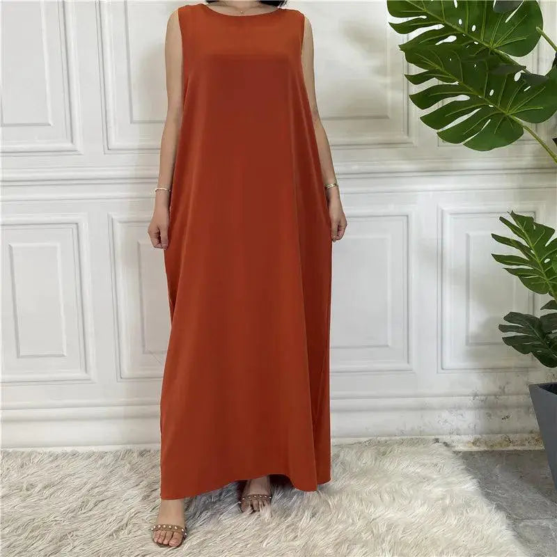 Modest Abaya Femme Elegant Sleeveless Muslim Dress S to 2XL