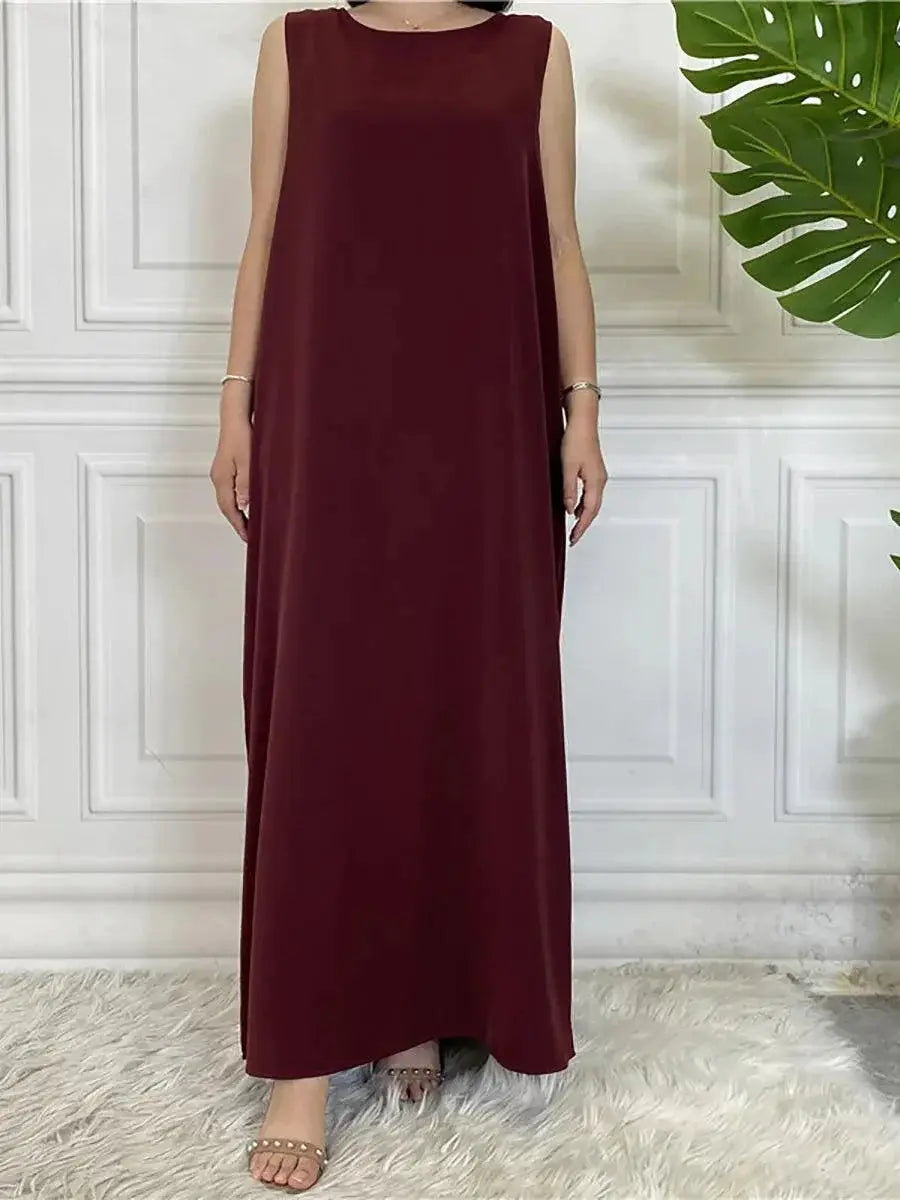 Modest Abaya Femme Elegant Sleeveless Muslim Dress S to 2XL