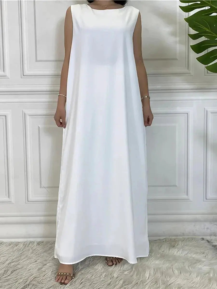 Modest Abaya Femme Elegant Sleeveless Muslim Dress S to 2XL