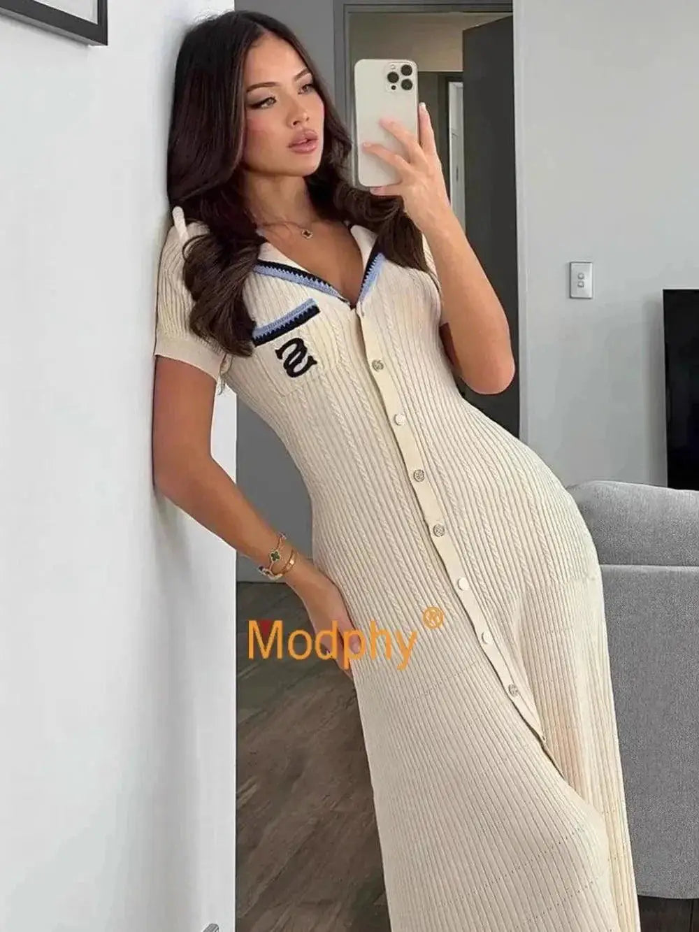Modphy Slim Knit Dress Vintage Designer Autumn Glamour