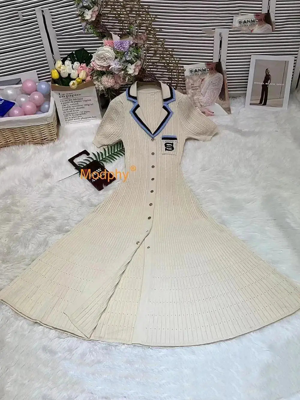 Modphy Slim Knit Dress Vintage Designer Autumn Glamour