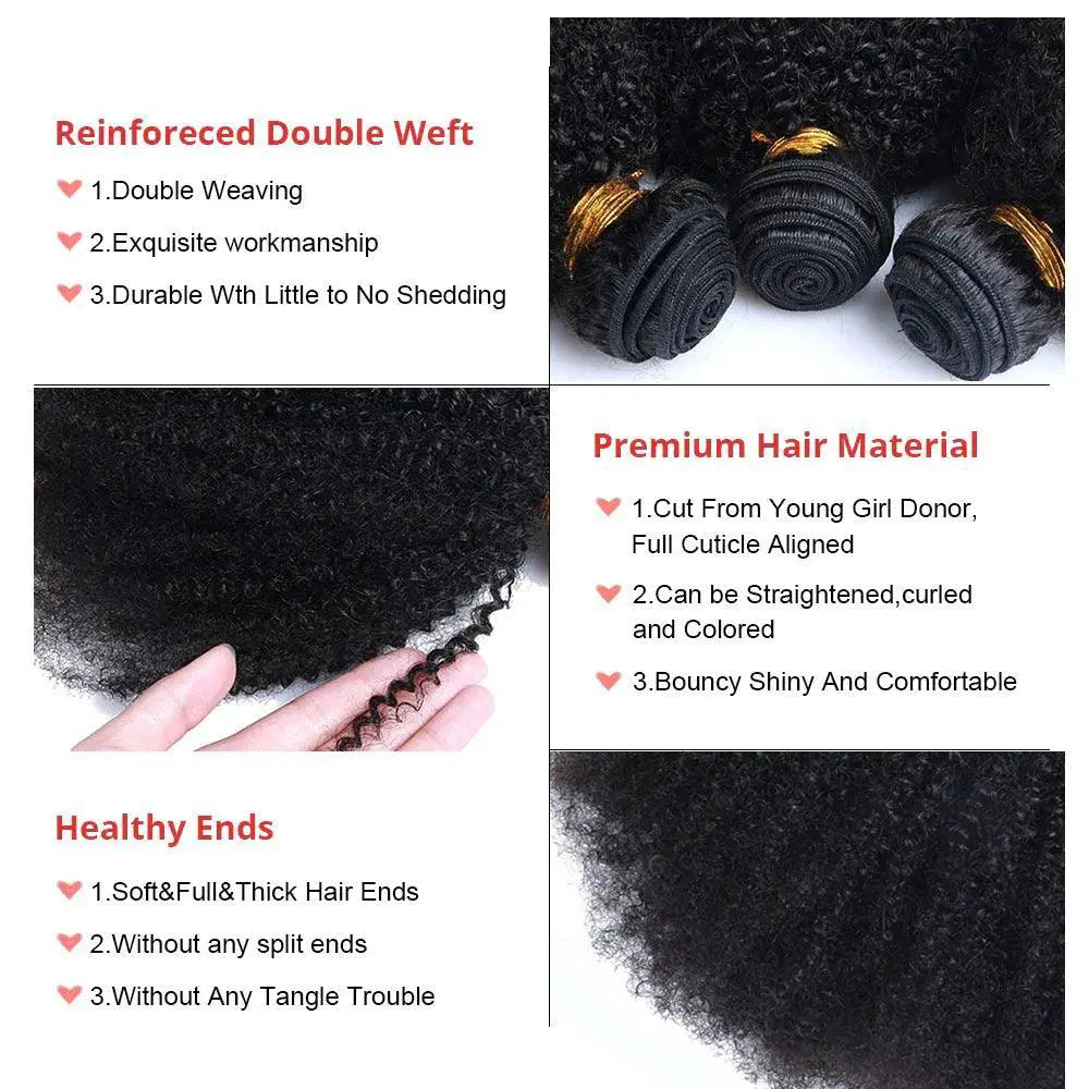 Mongolian Afro Kinky Curly Hair Bundle Set Virgin Extensions
