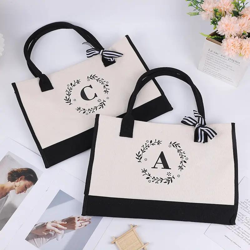 Monogram Canvas Tote Bag A Large Capacity Personalized Beach Gift Idea