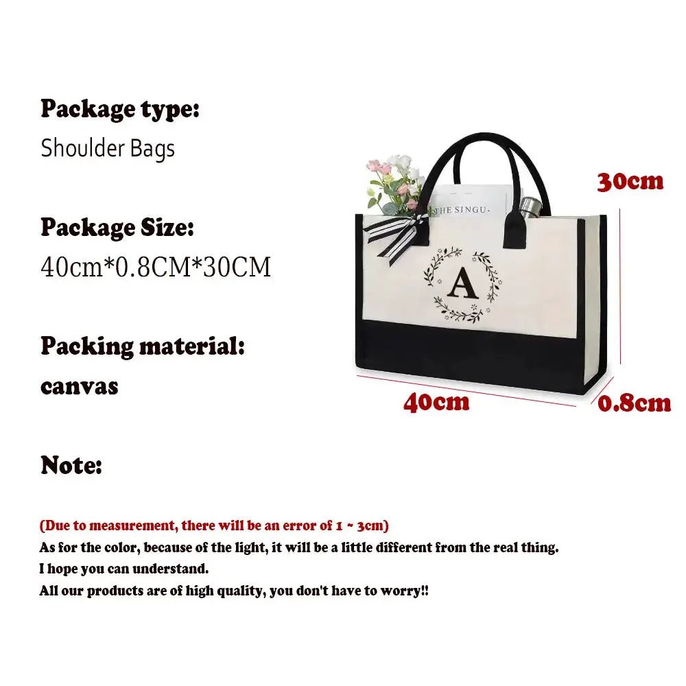Monogram Canvas Tote Bag A Large Capacity Personalized Beach Gift Idea