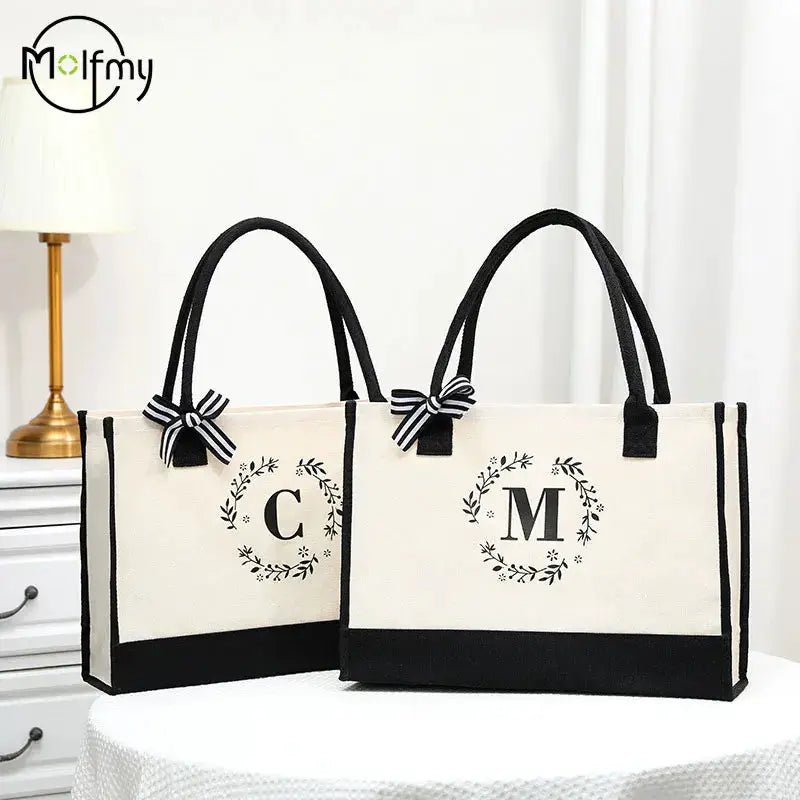 Monogram Canvas Tote Bag A Large Capacity Personalized Beach Gift Idea