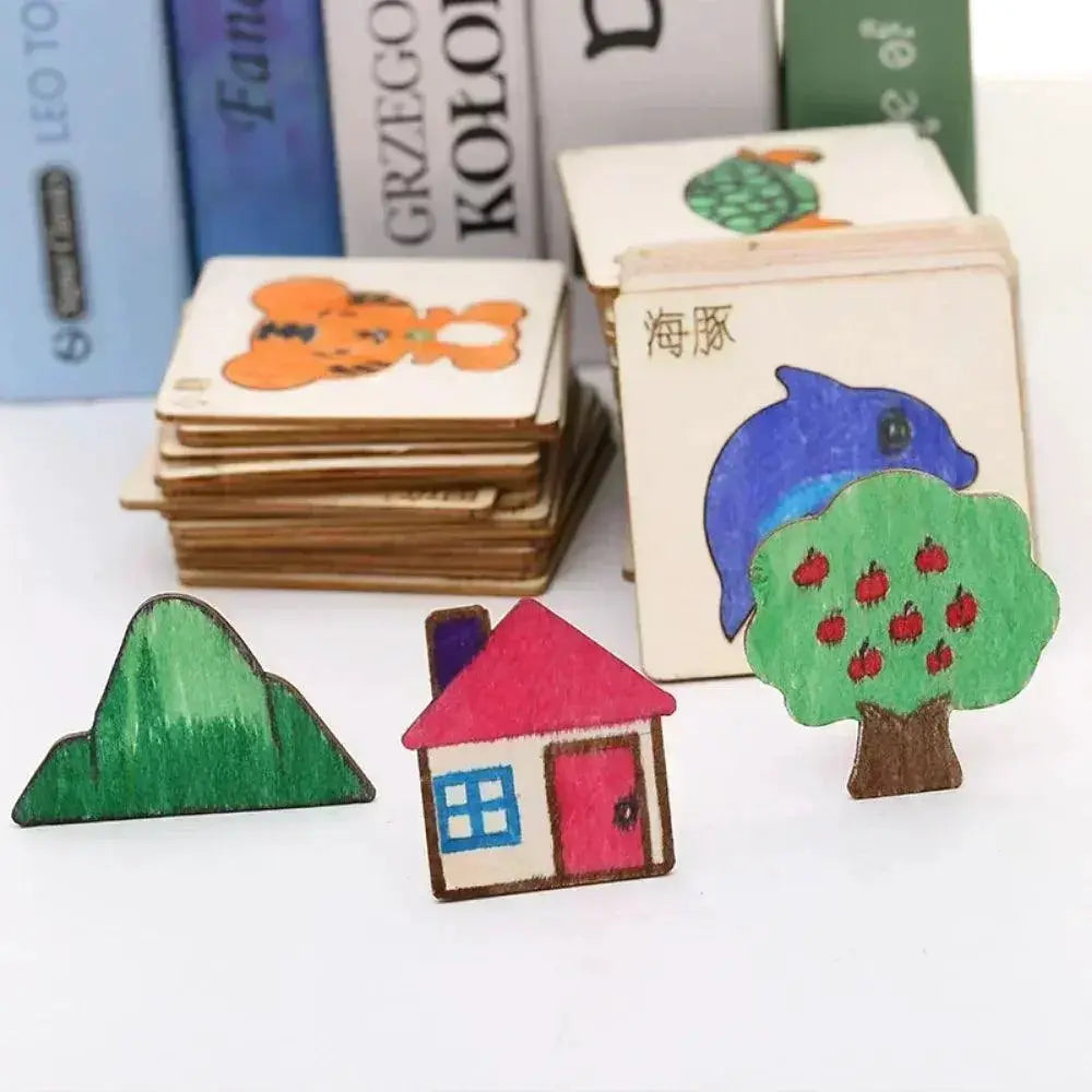 Montessori Kids Wooden Painting Stencils Educational Toy Set