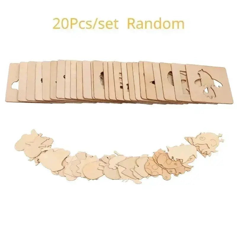 Montessori Kids Wooden Painting Stencils Educational Toy Set