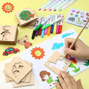 Montessori Kids Wooden Painting Stencils Set for Creativity