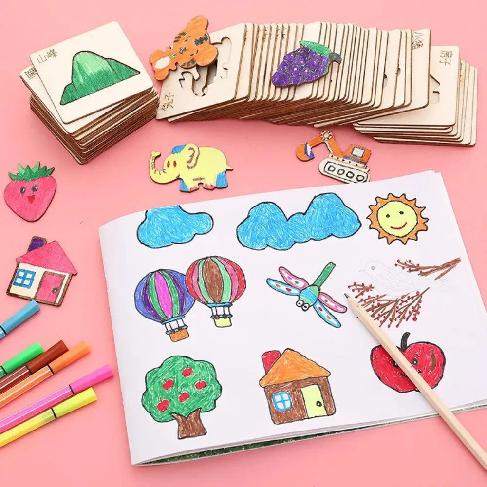 Montessori Kids Wooden Painting Stencils Set For Creativity