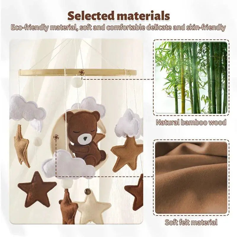 Montessori Wooden Rattles With Soft Felt Bear And Friends
