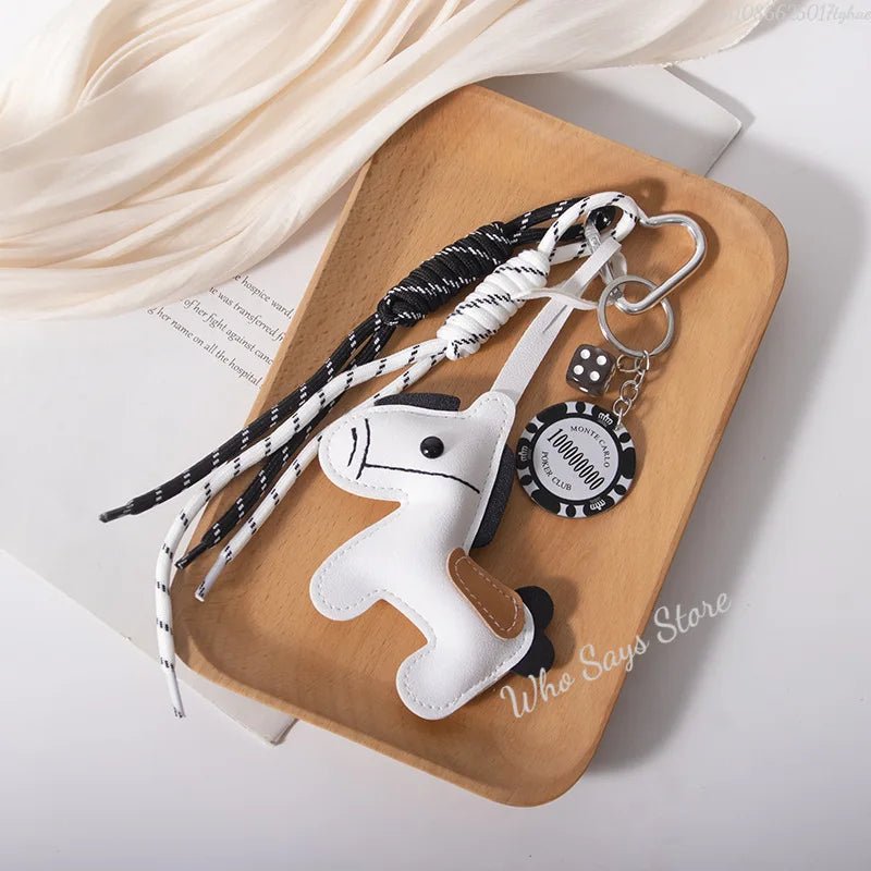 Moonbiffy Leather Pony Keychain With Braided Rope Pendant Resin Charm For Phone
