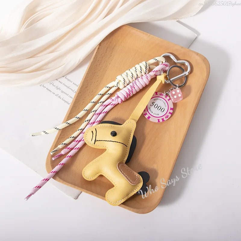 Moonbiffy Leather Pony Keychain With Braided Rope Pendant Resin Charm For Phone