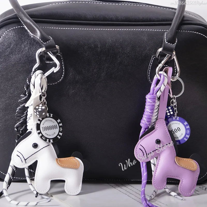 Moonbiffy Leather Pony Keychain With Braided Rope Pendant Resin Charm For Phone