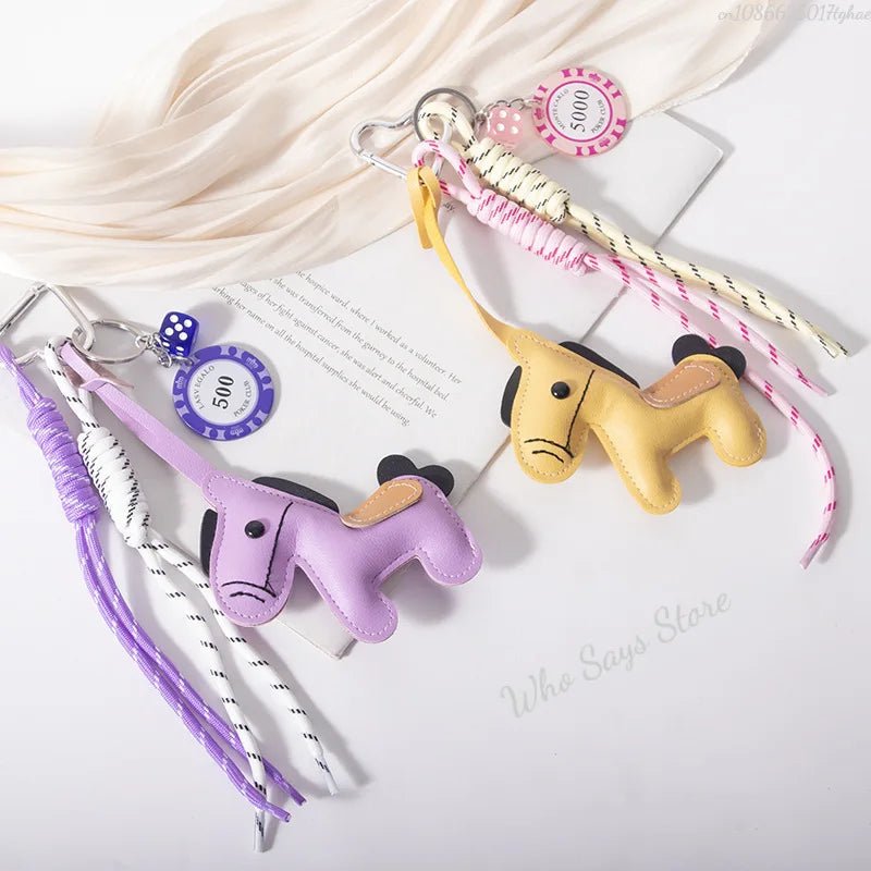 Moonbiffy Leather Pony Keychain With Braided Rope Pendant Resin Charm For Phone