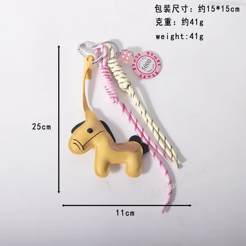 Moonbiffy Leather Pony Keychain With Braided Rope Pendant Resin Charm For Phone
