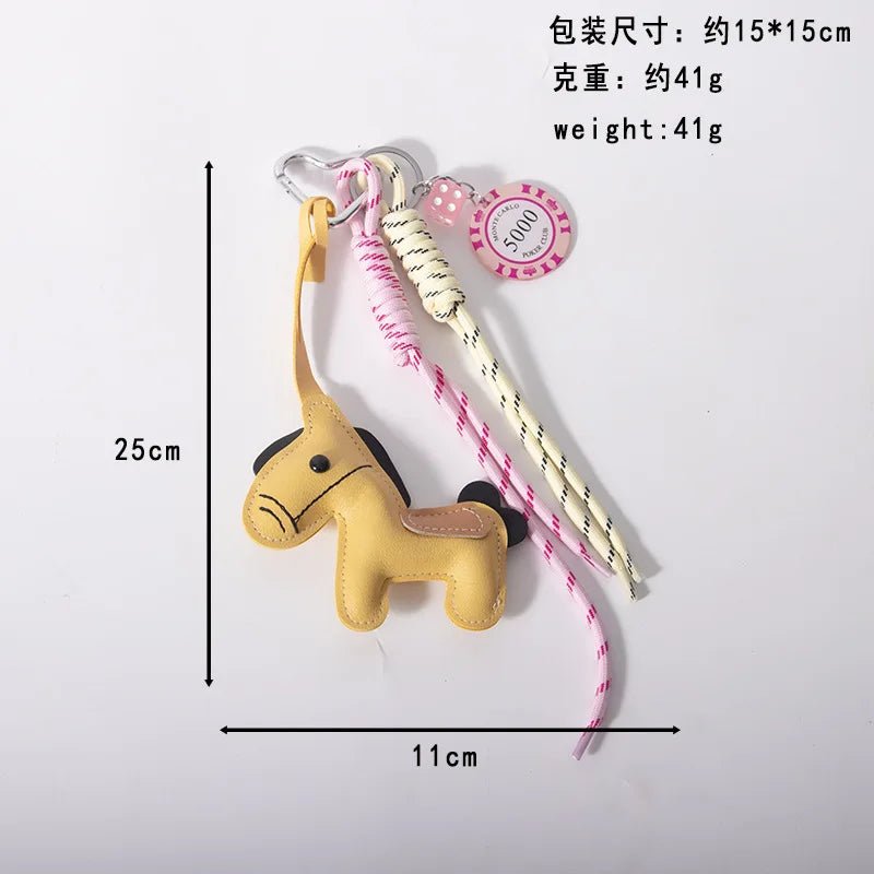 Moonbiffy Leather Pony Keychain With Braided Rope Pendant Resin Charm For Phone