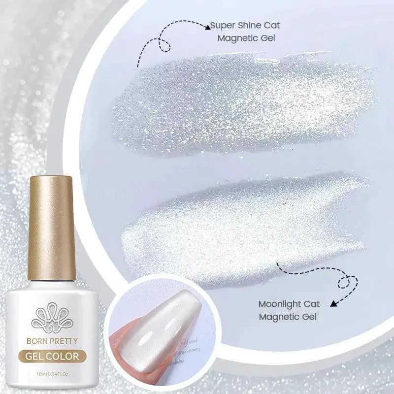 Moonlit Cat Magnetic Gel Nail Polish Sparkling White Glitter
