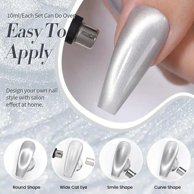 Moonlit Cat Magnetic Gel Nail Polish Sparkling White Glitter