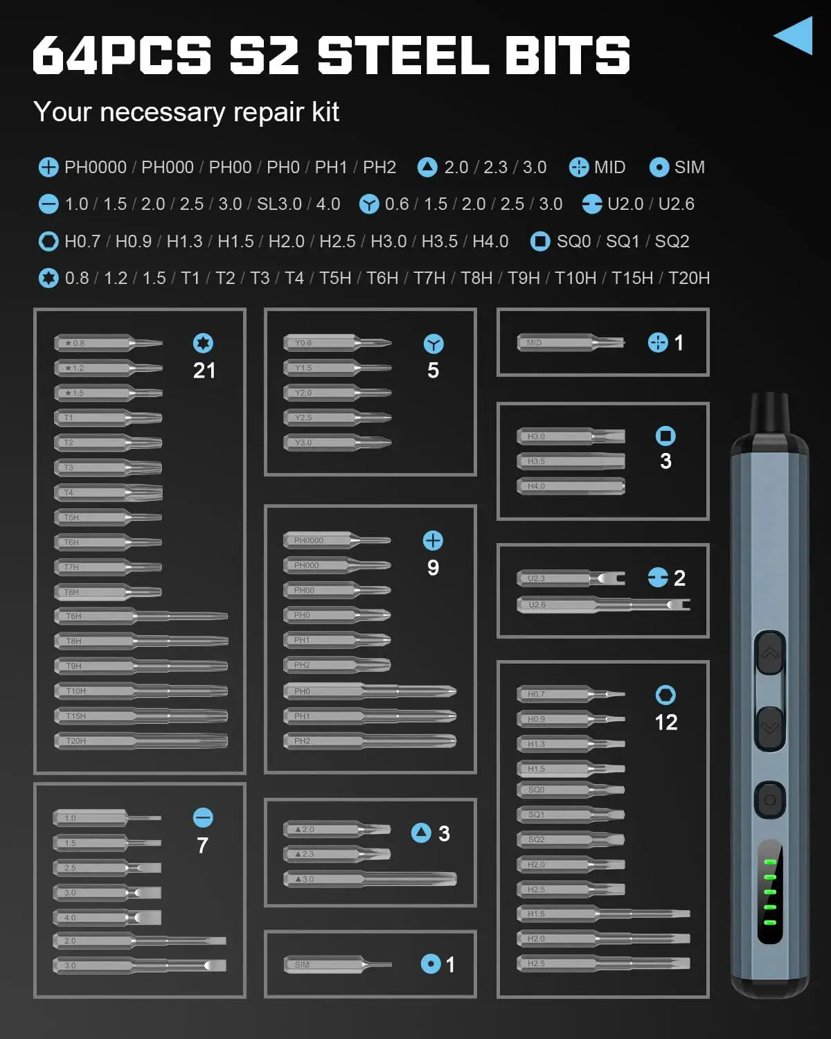 Must Have 68 In 1 Electric Screwdriver Set With 5 Torque Settings Magnetic Bits