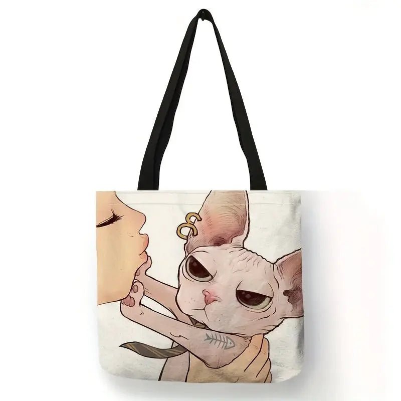 Must Have Cute Cartoon Cat Print Tote Bag For Work And School Large Capacity