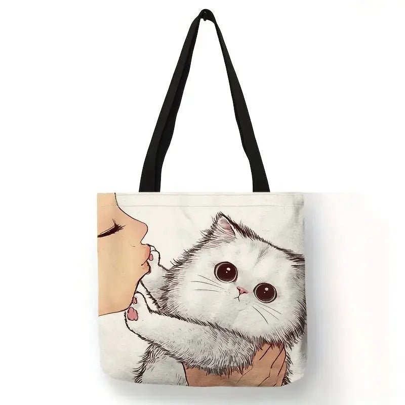 Must Have Cute Cartoon Cat Print Tote Bag For Work And School Large Capacity